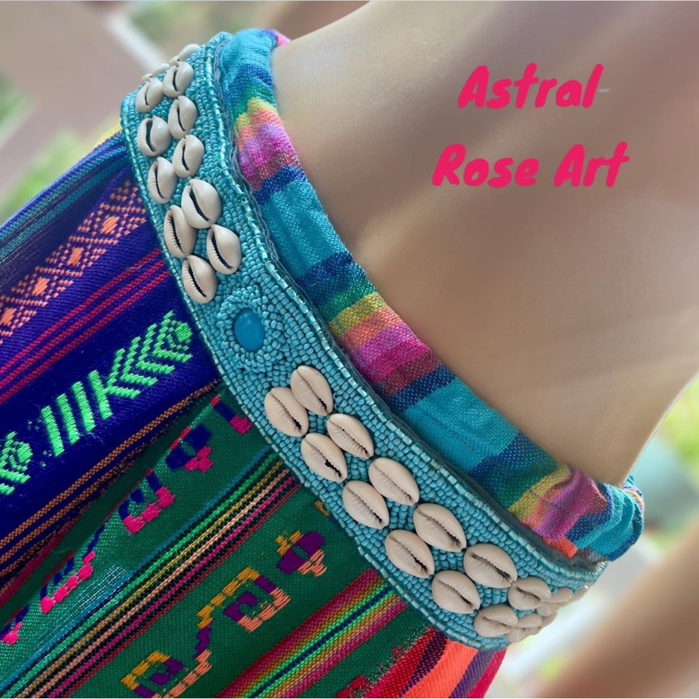 Handmade Cowrie shell & turquoise bead belt
